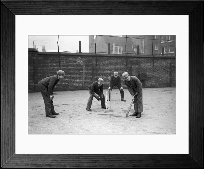 Framed Print : Schoolboys playing cricket in the school yard. Circa 1945 Framed Print : Schoolboys playing cricket in the school yard. Circa 1945