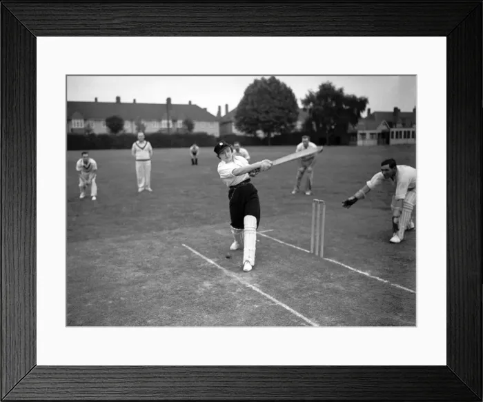 Framed Print : Auxiliary Fire Service v. W. A. F. S. One of the opening batsman too for the ladies team Framed Print : Auxiliary Fire Service v. W. A. F. S. One of the opening batsman too for the ladies team