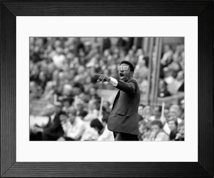 Framed Print : England v. West Indies at Oval. A West Indian fan points and shouts. July 1973