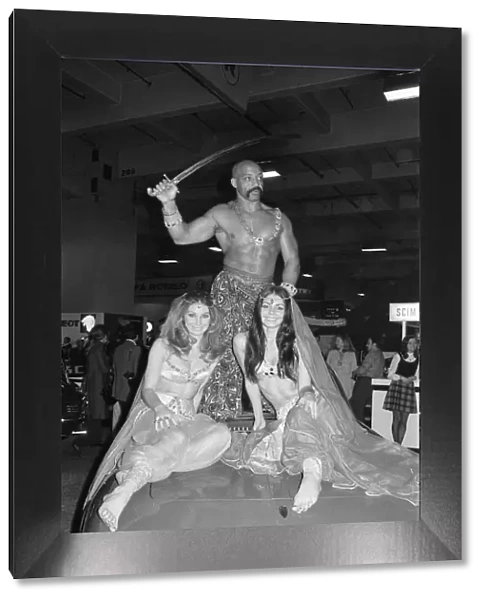 Models dressed as belly dancers on the Reliant stand at the 1971 Earls Court motor show