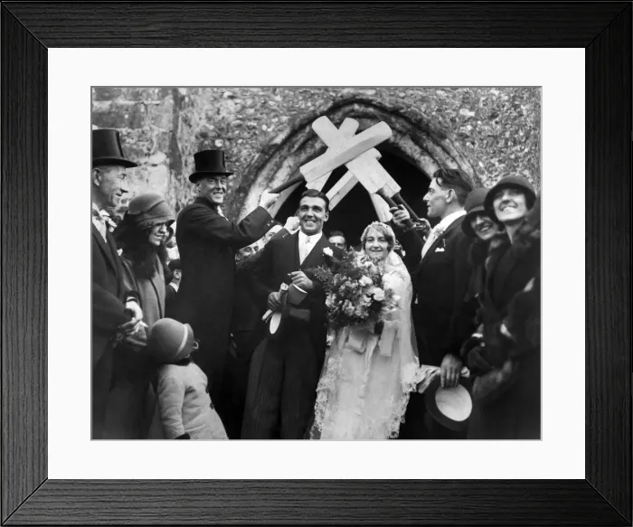 Framed Print : The Bridal Arch at the Wedding of Mr. Leslie Ames the Kent cricketer and Mrs Framed Print : The Bridal Arch at the Wedding of Mr. Leslie Ames the Kent cricketer and Mrs