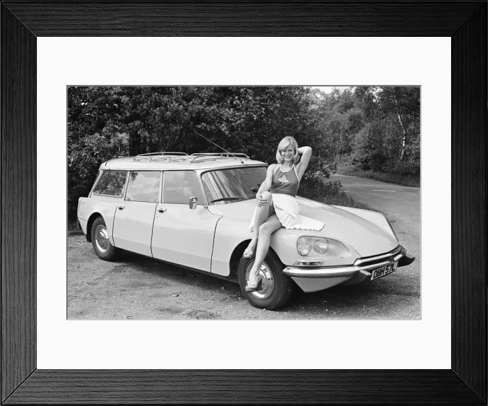 Framed Print : Reveille model Jan Burdette seen here posing with a Citroen DS car which is a top prize Framed Print : Reveille model Jan Burdette seen here posing with a Citroen DS car which is a top prize