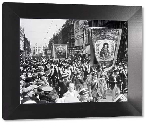 Orange Order Battle of the Boyne day parade through the streets of Belfast 13th July 1935