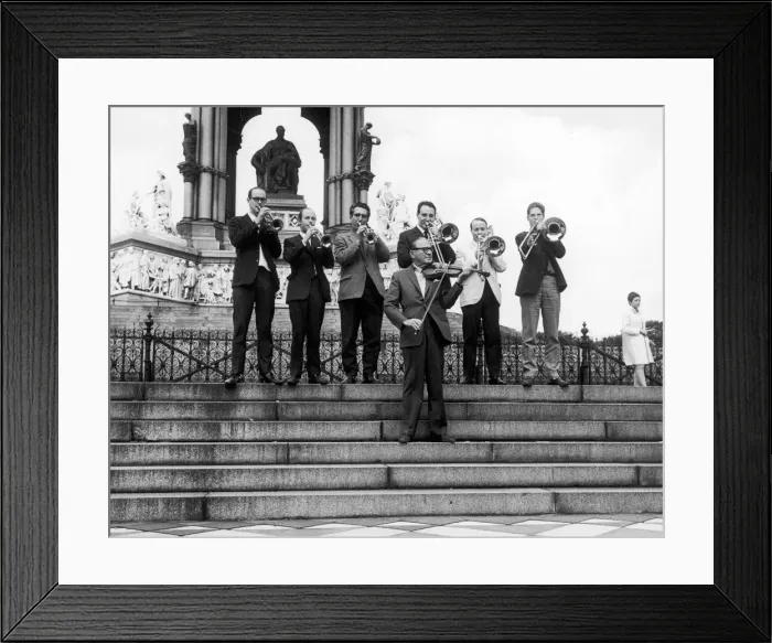 Framed Print : American comedian Jack Benny seeh here tuning up outside the Royal Albert Hall with