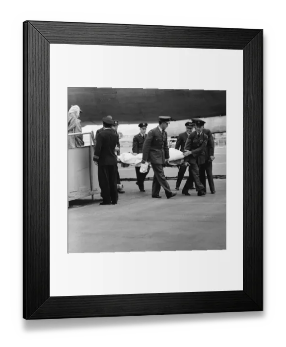 Framed Print : Lady Churchill looks on from a fork lift truck at London Airport has her husband former Framed Print : Lady Churchill looks on from a fork lift truck at London Airport has her husband former