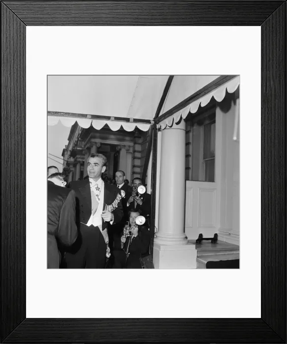 Framed Print : Mohammad-Reza Shah Pahlavi, the Shah of Iran, arrives at the Iranian Embassy for a