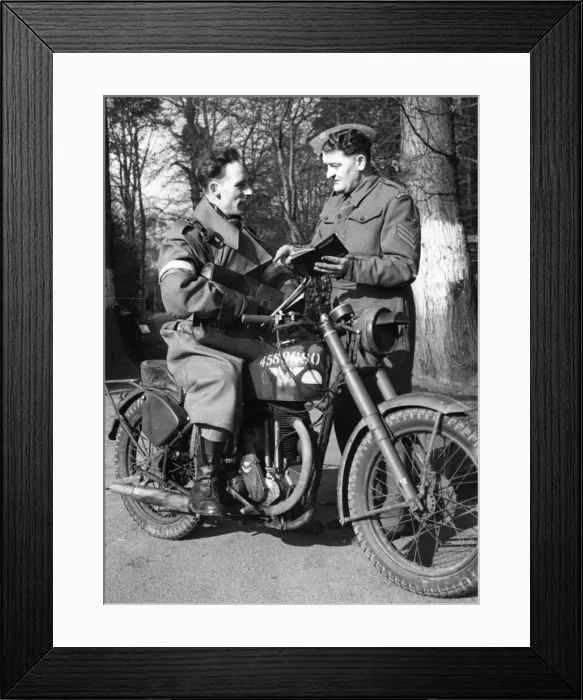 Framed Print : Speedway riders at aCommand HQ, March 1944. Sergeant Paddy Dukelow Framed Print : Speedway riders at aCommand HQ, March 1944. Sergeant Paddy Dukelow