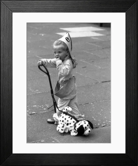 Framed Print : 2 year old Thea Behbahani tries out a new plastic trike and nodding dog Framed Print : 2 year old Thea Behbahani tries out a new plastic trike and nodding dog