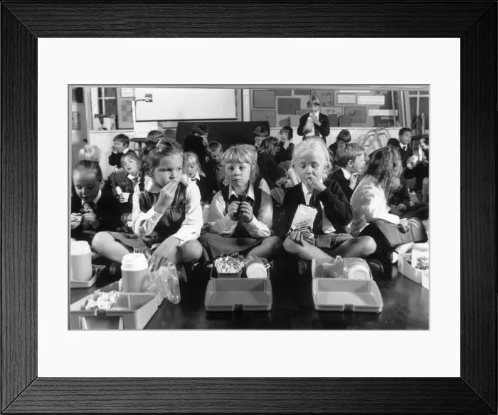 Framed Print : Children of Holy Trinity Primary School in Lewisham can not have school dinners as there