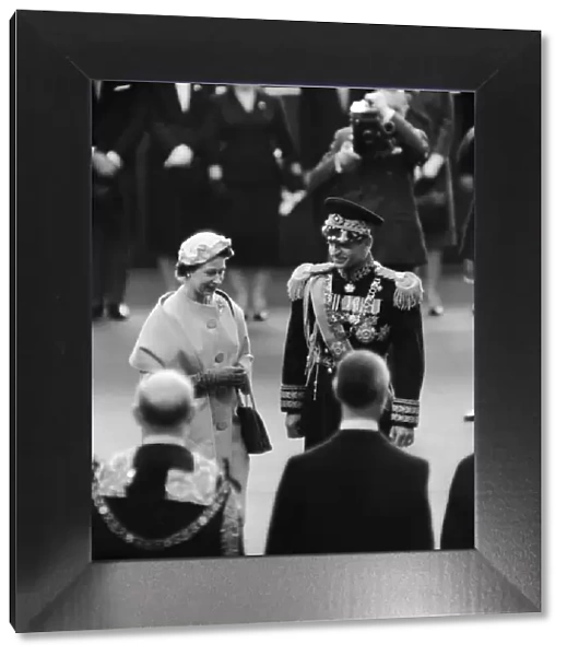 Mohammad-Reza Shah Pahlavi, the Shah of Iran with Queen Elizabeth II during his visit to