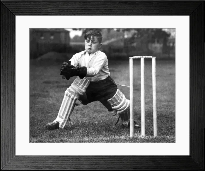 Framed Print : Young boy keeping wicket. 7th July 1946 Framed Print : Young boy keeping wicket. 7th July 1946