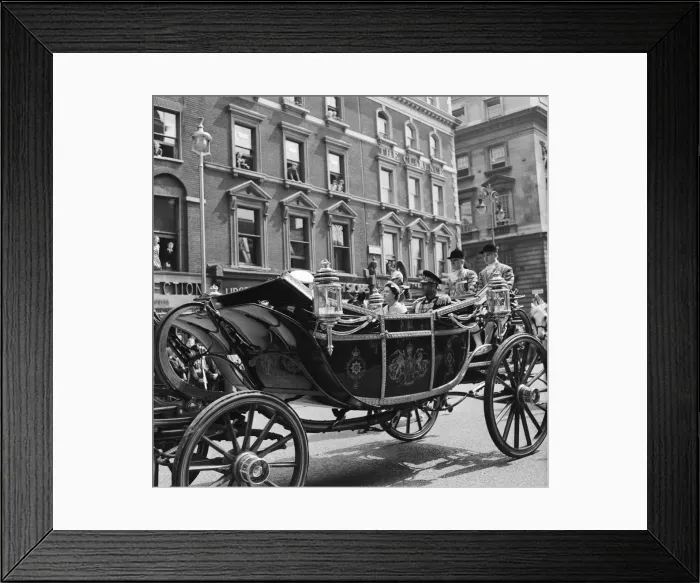 Framed Print : Mohammad-Reza Shah Pahlavi, the Shah of Iran, in the state coach of Queen Elizabeth II