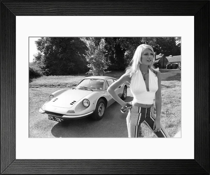 Framed Print : Reveille model Heidi seen here posing with a Ferrari Dino GT which is NOT A top prize in Framed Print : Reveille model Heidi seen here posing with a Ferrari Dino GT which is NOT A top prize in