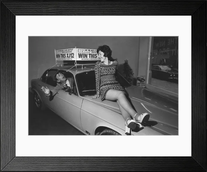 Framed Print : Comedian Colin Crompton seen here posing with a Jaguar XJ12 Framed Print : Comedian Colin Crompton seen here posing with a Jaguar XJ12
