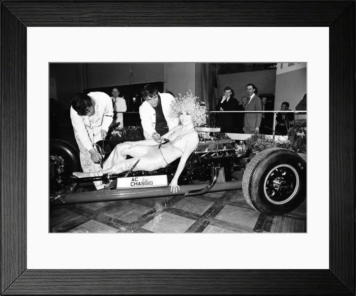 Framed Print : Model drapped over Motor Car at Motor Show Circa 1969 Framed Print : Model drapped over Motor Car at Motor Show Circa 1969