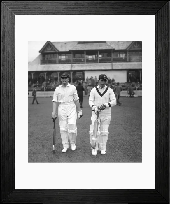 Framed Print : Essex v Australia. Bill Woodfull (l) and Bill Ponsford of Australia come out to open Framed Print : Essex v Australia. Bill Woodfull (l) and Bill Ponsford of Australia come out to open