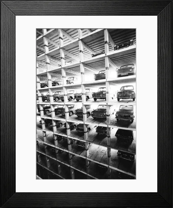 Framed Print : An eleven storey mechanical car park in operation in Shoe Lane Framed Print : An eleven storey mechanical car park in operation in Shoe Lane