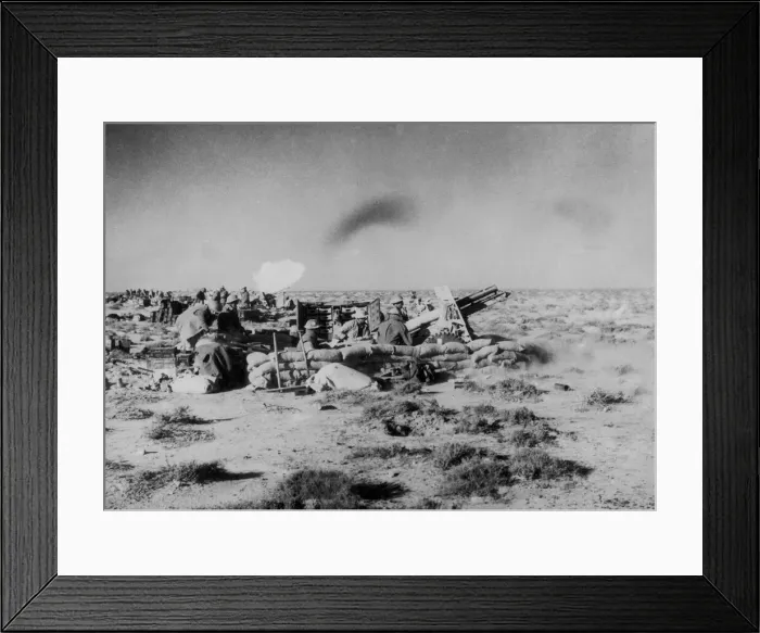 Framed Print : British artillery in action, bombarding Tobruk before the infantry Framed Print : British artillery in action, bombarding Tobruk before the infantry