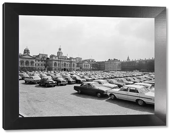 An emergency car park set up in Horse Guards Parade, Central London to accommodate