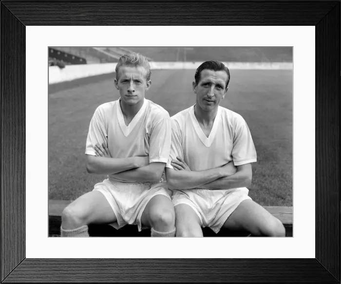 Framed Print : Manchester City players Denis Law and Ken Barnes 5th August 1960 Framed Print : Manchester City players Denis Law and Ken Barnes 5th August 1960