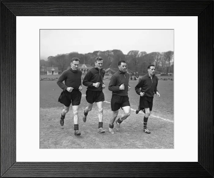 Framed Print : Manchester City players training; Right to left Ken Barnes, Paul Roy Framed Print : Manchester City players training; Right to left Ken Barnes, Paul Roy
