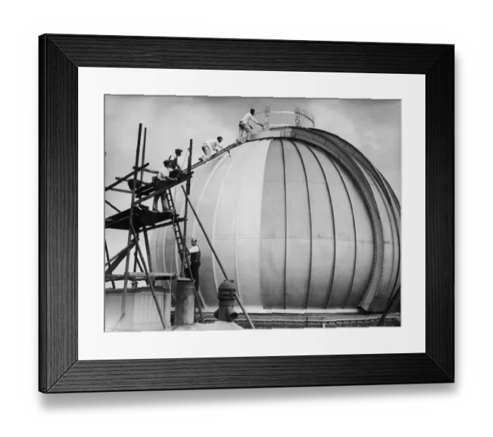 Framed Print : Workers cleaning and painting the dome which houses the famous 28 inch telescope Framed Print : Workers cleaning and painting the dome which houses the famous 28 inch telescope