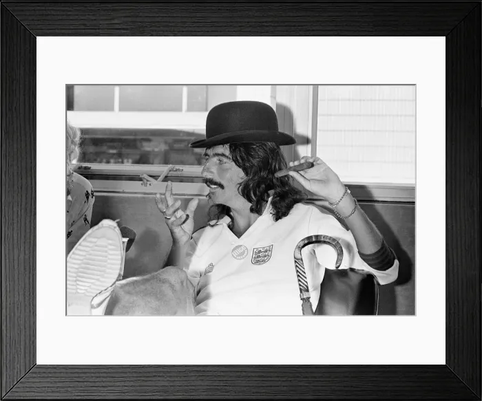 Framed Print : American rock singer Alice Cooper wearing a bowler hat and England football shirt