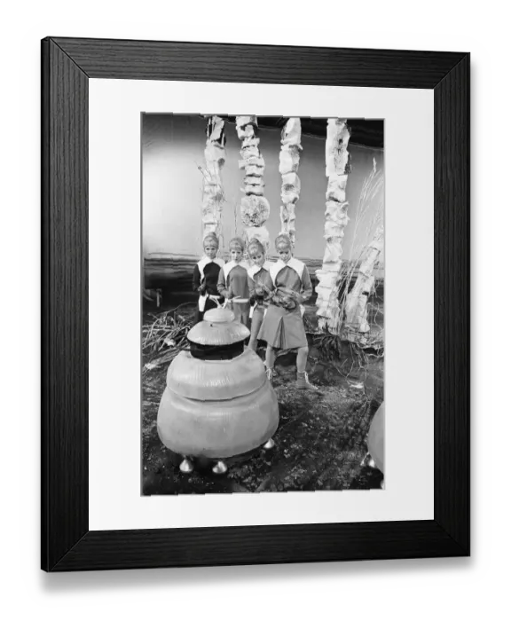 Framed Print : Filming Doctor Who, The Drahvins from the planet Drahva in Galaxy 4, Studio Rehearsal
