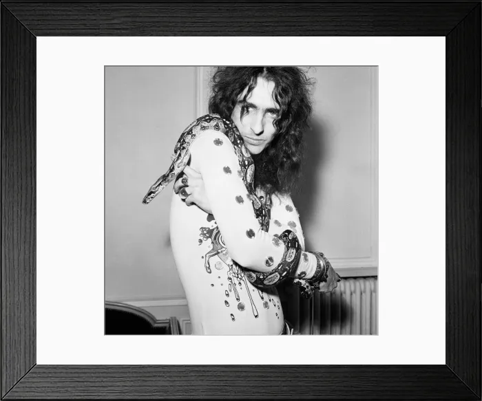 Framed Print : American rock singer Alice Cooper poses with his snake in London on his Love It To Death Framed Print : American rock singer Alice Cooper poses with his snake in London on his Love It To Death