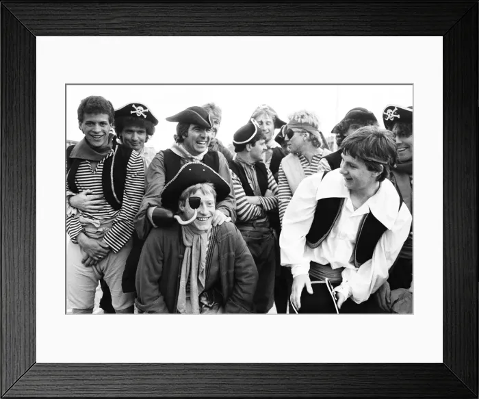 Framed Print : Bristol Rovers football team members dressed up as pirates with their manager Bobby Gould Framed Print : Bristol Rovers football team members dressed up as pirates with their manager Bobby Gould