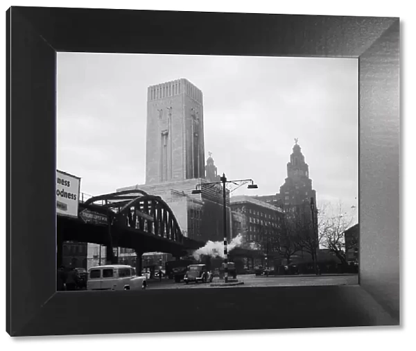 The Overhead Railway Bridge in Liverpool 1955 on the approach to the Liver Building