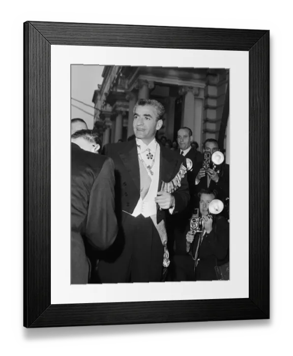 Framed Print : Mohammad-Reza Shah Pahlavi, the Shah of Iran, arrives at the Iranian Embassy for a