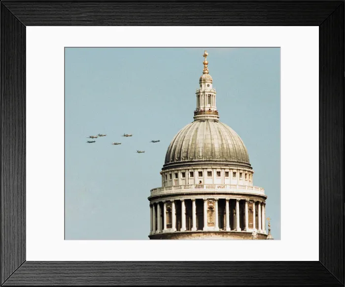 Framed Print : Spitfires and Hurricanes seen here passing the dome of St Paul Framed Print : Spitfires and Hurricanes seen here passing the dome of St Paul