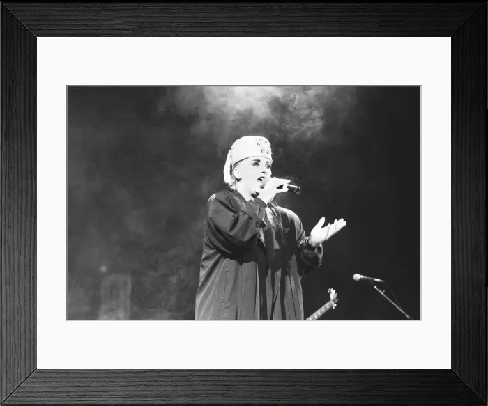 Framed Print : Lead singer with the band Culture Club, Boy George seen here with a Boy George Framed Print : Lead singer with the band Culture Club, Boy George seen here with a Boy George