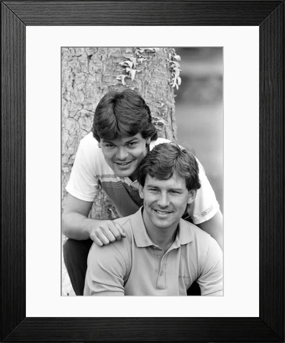 Framed Print : England captain Bryan Robson and teve Hodge (behind) in relaxed mood at the team base in Framed Print : England captain Bryan Robson and teve Hodge (behind) in relaxed mood at the team base in