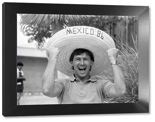 England captain Bryan Robson poses wearing a sombrero at the team base in Monterrey