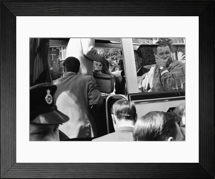 Framed Print : The England football team travel to Wembley Stadium from Hendon Hall hotel for the World Framed Print : The England football team travel to Wembley Stadium from Hendon Hall hotel for the World