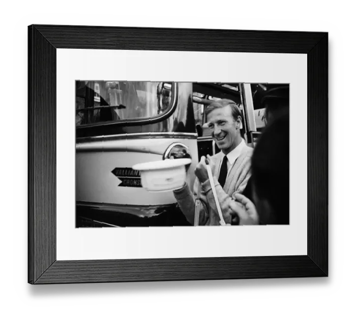 Framed Print : England footballer Jack Charlton travels to Wembley with the rest of the England team