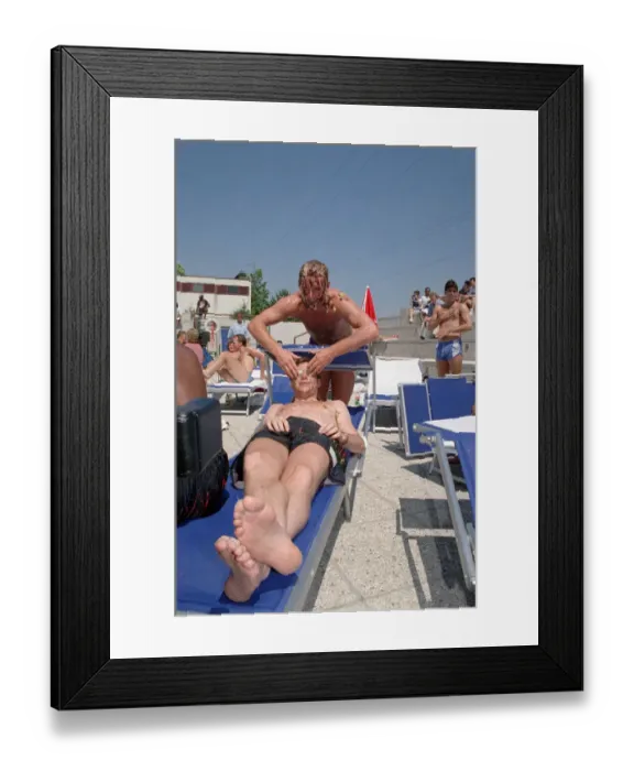 Framed Print : Paul Gascoigne seen here playing about beside the pool at the England Teams hotel in