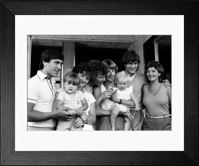 Framed Print : England footballers relaxing with their wives and children at the team hotel during