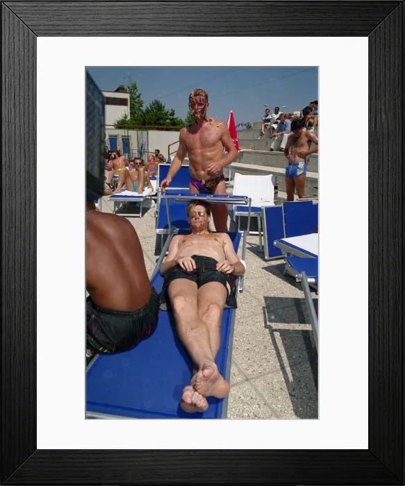 Framed Print : Paul Gascoigne seen here playing about beside the pool at the England Teams hotel in Framed Print : Paul Gascoigne seen here playing about beside the pool at the England Teams hotel in
