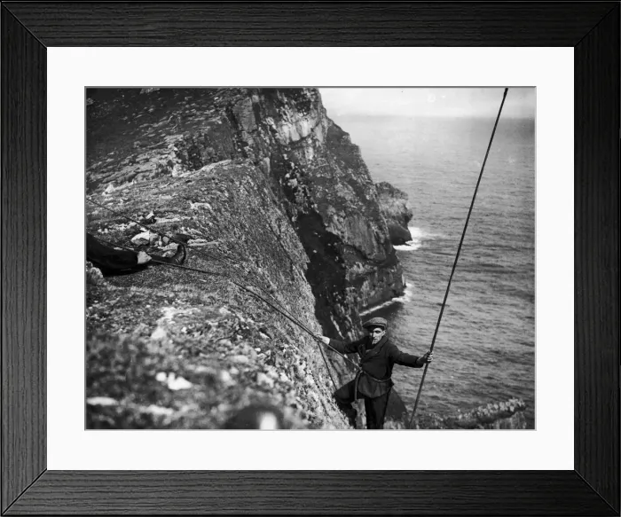 Framed Print : A St Kildan fowling on the cliffs of Hirta the main Island in the St Kilda archipelago Framed Print : A St Kildan fowling on the cliffs of Hirta the main Island in the St Kilda archipelago