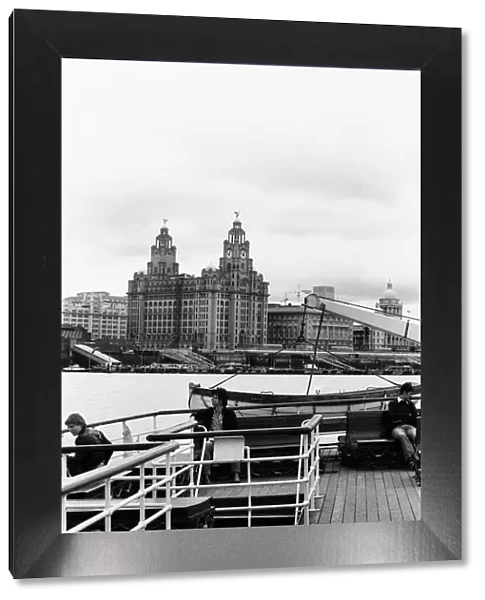 Mersey Ferry in Liverpool, with The Liver Building in background 5t August 1980