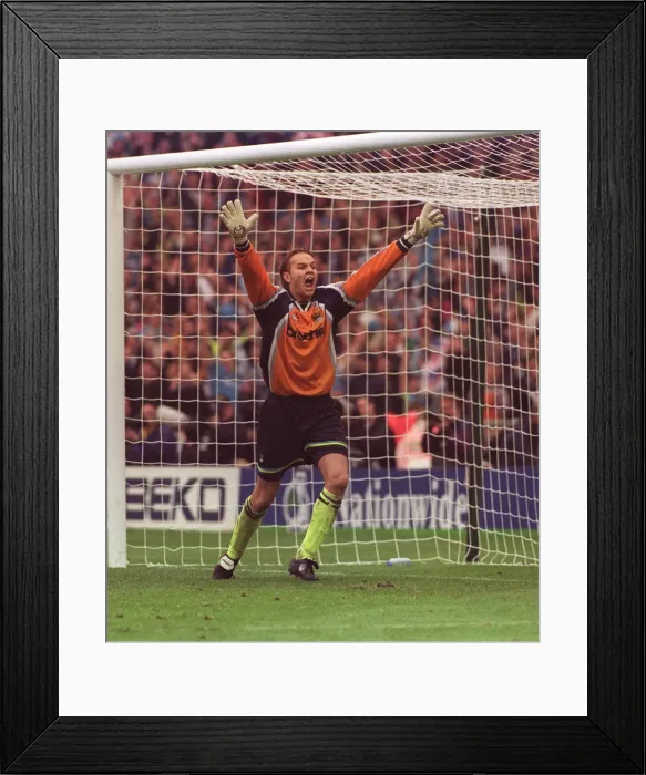 Framed Print : Manchester City keeper Nick Weaver celebrates May 1999 their win over Framed Print : Manchester City keeper Nick Weaver celebrates May 1999 their win over