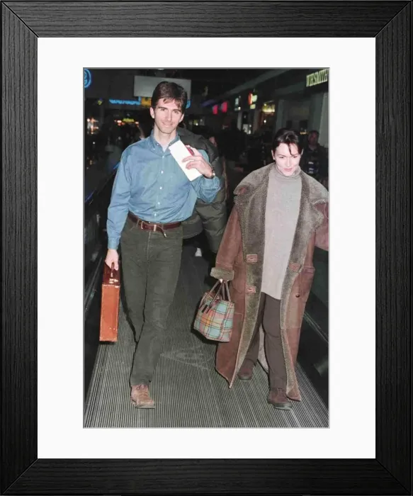 Framed Print : Racing Driver Damon Hill and wife leaving Heathrow for New York on Concorde *** Framed Print : Racing Driver Damon Hill and wife leaving Heathrow for New York on Concorde ***