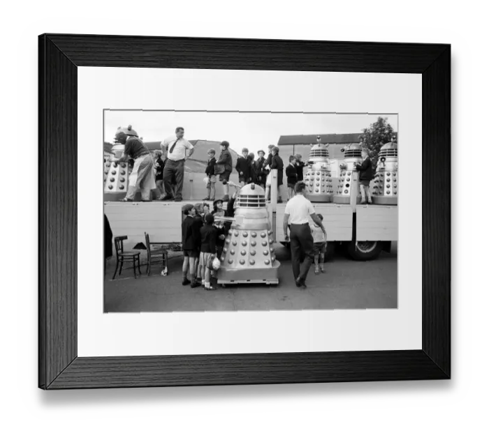 Framed Print : Lorry load of Daleks are prepared to be transported to the Cannes Film Festival via Dover Framed Print : Lorry load of Daleks are prepared to be transported to the Cannes Film Festival via Dover