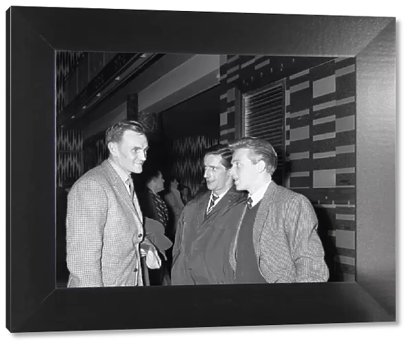 Footballers Don Revie (left), Dennis Viollett and Albert Quixall attending a strike