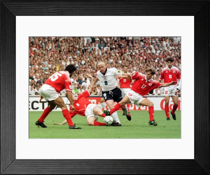Framed Print : Paul Gascoigne in action for England against Switzerland during the opening game of