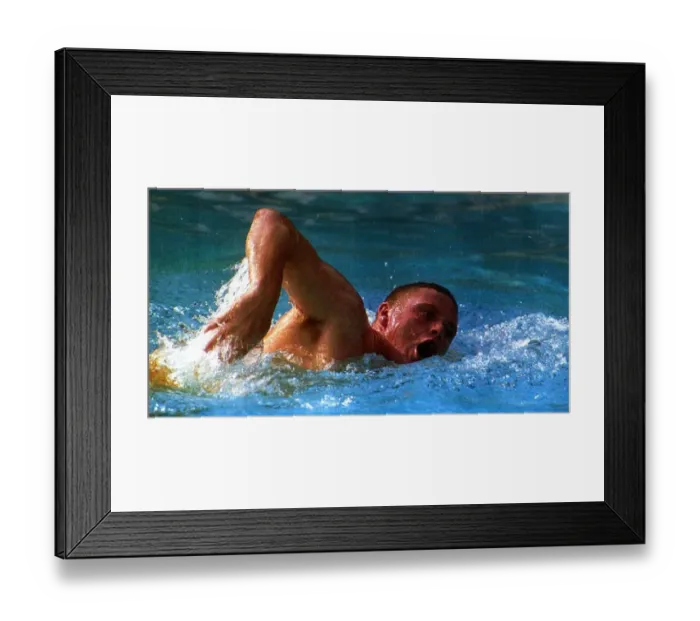 Framed Print : Lazio and England footballer Paul Gascoigne swimming in a pool in Rome as he battles to