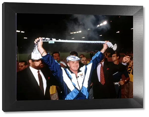 Lazio footballer Paul Gascoigne greets supporters at the Stadio Olimpico in Rome as he